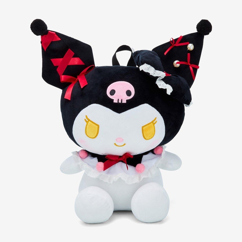 Sanrio Kuromi Plush Backpack - Black and White with Red Accents